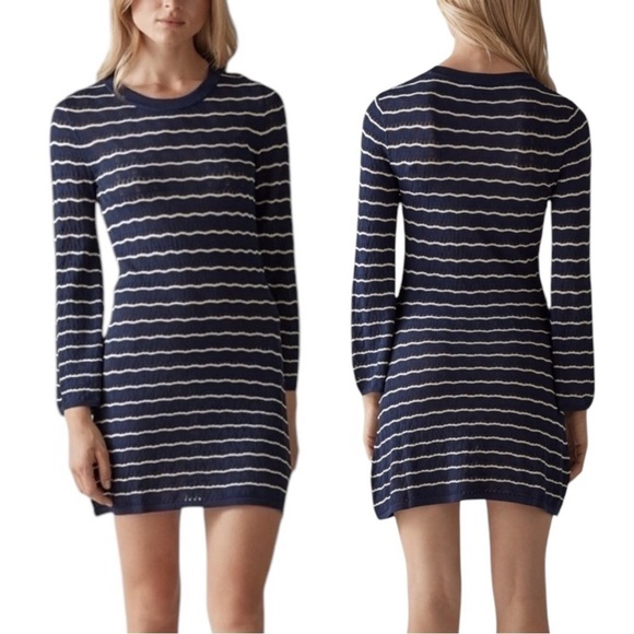 𝅺NWT Baum und Pferdgarten Chrisanna Stripe Pointelle Mini Dress Navy White - Picture 1 of 5